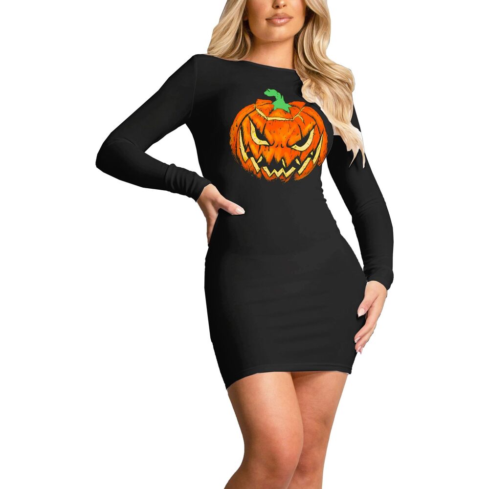 3437 Halloween Pumpkin Lantern Costume Dress Plus Size Novelty Dress Slim